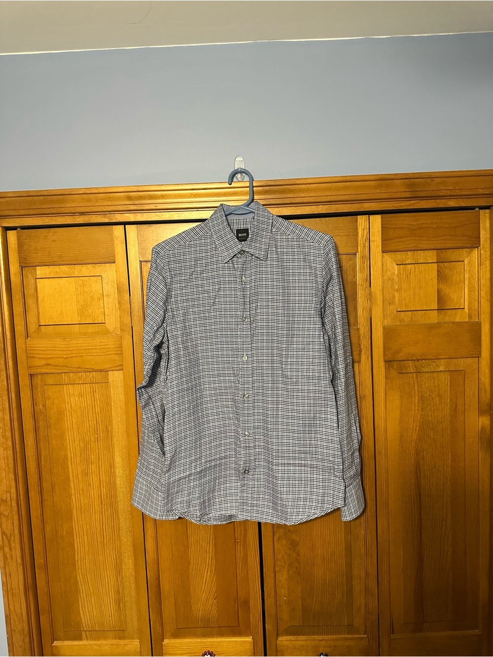 Hugo Boss Blue White and Black Mini Check Dress Shirt
